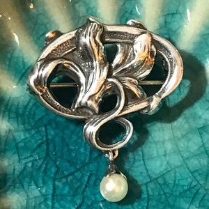 Vintage Art Noveau Sterling Silver and Pearl Pin